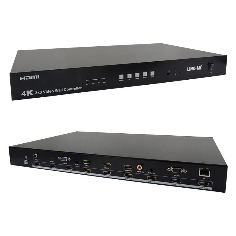 আল্ট্রা এইচডি 4 কে ভিডিও ওয়াল কন্ট্রোলার HDMI DP 3x3 ভিডিও ওয়াল প্রসেসর ভিজিএ ইউএসবি টাইপ-সি