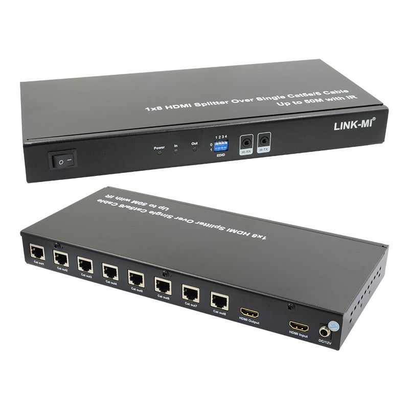 HDMI 50M 1X8 স্প্লিটার ওভার Cat5e 6 ক্যাবল সাপোর্ট 3D IR 1080P 8 পোর্ট HDMI স্প্লিটার