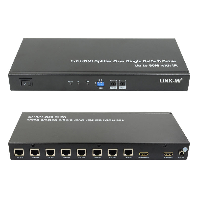 HDMI 50M 1X8 স্প্লিটার ওভার Cat5e 6 ক্যাবল সাপোর্ট 3D IR 1080P 8 পোর্ট HDMI স্প্লিটার