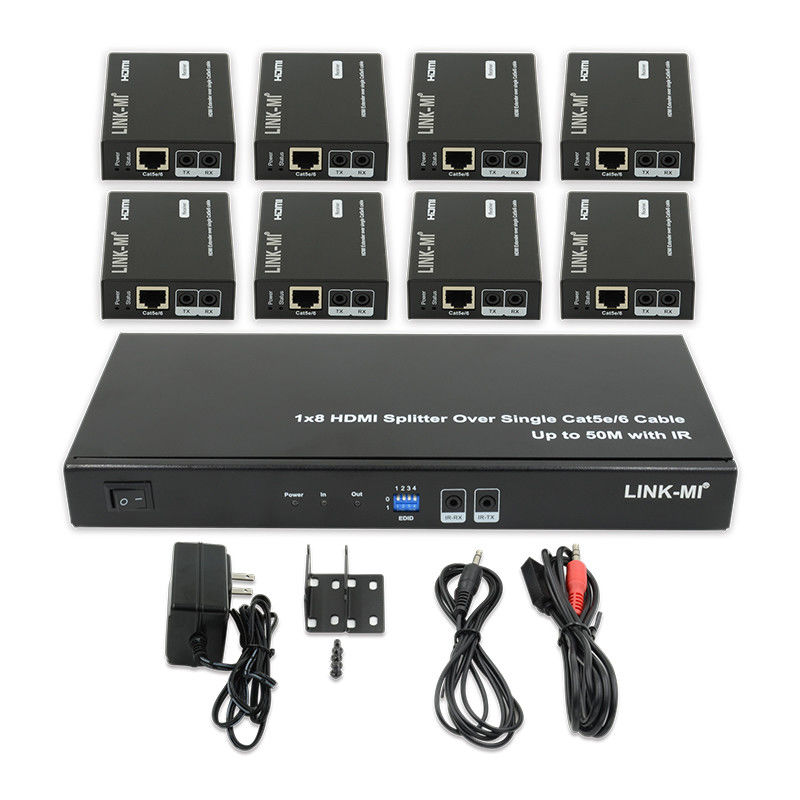 HDMI 50M 1X8 স্প্লিটার ওভার Cat5e 6 ক্যাবল সাপোর্ট 3D IR 1080P 8 পোর্ট HDMI স্প্লিটার