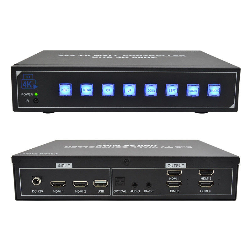 4K60 2x2 ভিডিও ওয়াল কন্ট্রোলার 4 স্প্লাইসিং টিভিগুলির জন্য সমর্থন 1x2 1x3 1x4 4x1 3x1 2x1 ইউএইচডি টিভি ওয়াল প্রসেসর